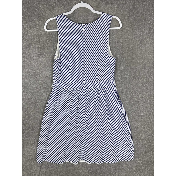 LOFT Sleeveless Lined Striped Crossover V-Neck Dress Womens Size‎ 8 Blue White - Picture 2 of 16